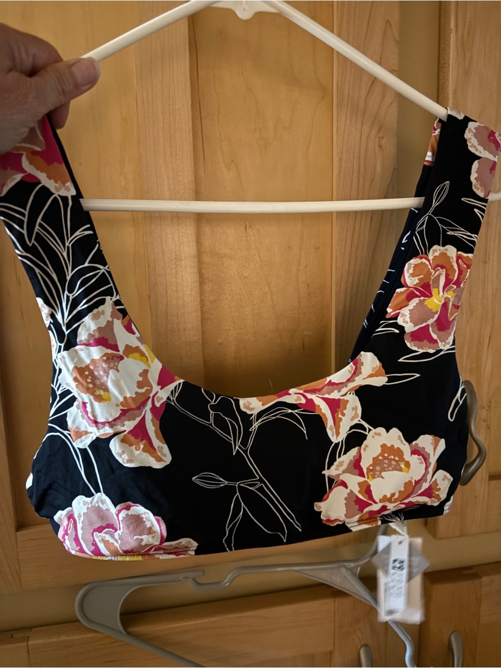 Roxy Black Bandeau Top with Pink and Cream Floral Print